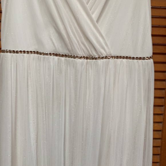 Alexa B Dress, Size 20W, Cream with Gold Glitter Stripes and Gold Beads Waist - Picture 2 of 7